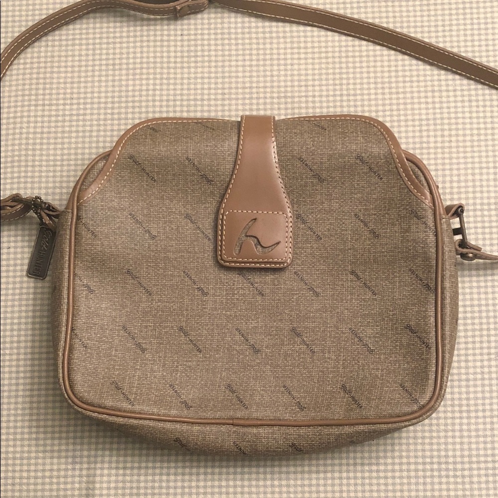 Gold Hunter Two-tone Tan Vegan Leather Shoulder Crossbody Bag #833